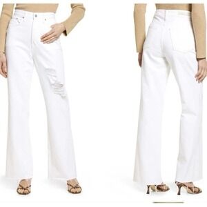GRLFRND Dawn White Lotus Distressed Wide Leg‎ Jeans Size 27 Raw Edge High Waist
